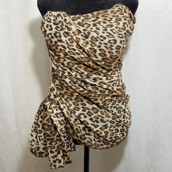 Redemption Tops - Redemption Leopard Print Strapless Bustier Top Bow Detail Made in Italy